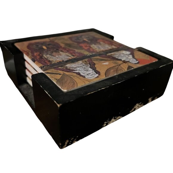 Thirstystone Ceramic Cork Backed Drink Coasters Set Hoo Hoo With Holder - Picture 2 of 5